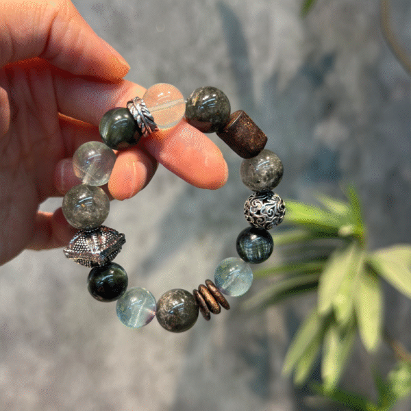 All Things in the World·Wood Element Energy Array——Green Phantom/Green Fluorite/Green Dragon Crystal/Twin Agarwood Five Elements Fortune Bracelet - Image 4