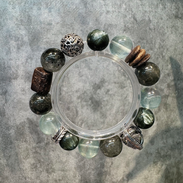 All Things in the World·Wood Element Energy Array——Green Phantom/Green Fluorite/Green Dragon Crystal/Twin Agarwood Five Elements Fortune Bracelet - Image 3