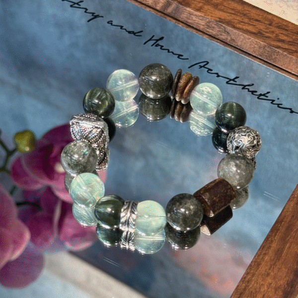 All Things in the World·Wood Element Energy Array——Green Phantom/Green Fluorite/Green Dragon Crystal/Twin Agarwood Five Elements Fortune Bracelet - Image 2