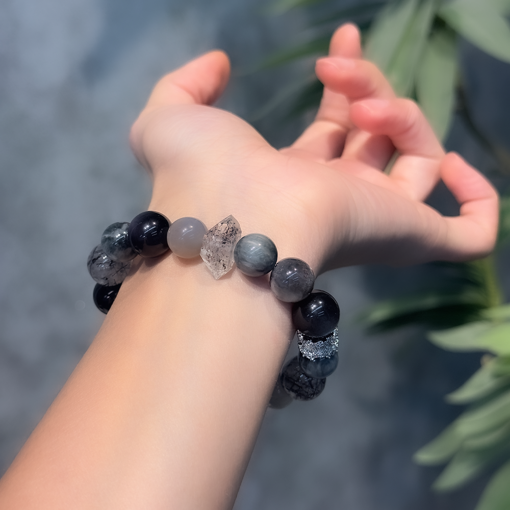 [Abyssal Guardian] Five Elements Water Attribute Energy Bracelet | Silver Obsidian·Starlight Core·Black Obsidian | Meditation to ward off evil spirits·Gather wealth and attract nobles