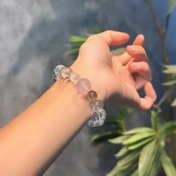 Lunar Guardian - Cancer Zodiac Energy Bracelet | Clear Quartz + Starline Pink Quartz + Moonstone + Smoky Quartz