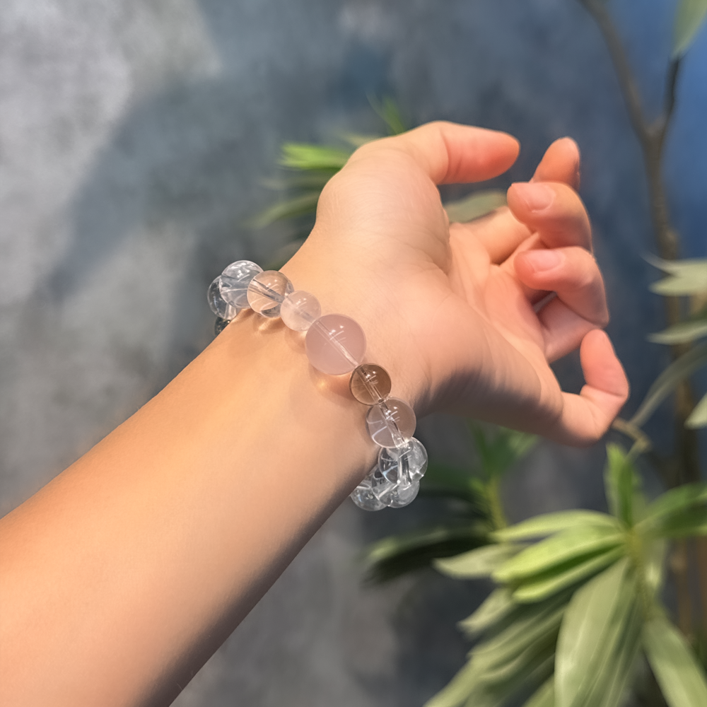 Lunar Guardian – Cancer Zodiac Energy Bracelet | Clear Quartz + Starline Pink Quartz + Moonstone + Smoky Quartz